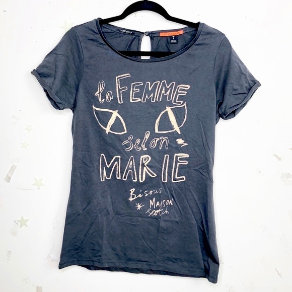 𝅺Scotch & Soda Maison Scotch Les Bon Vivants dark gray graphic T-shirt - Picture 1 of 11